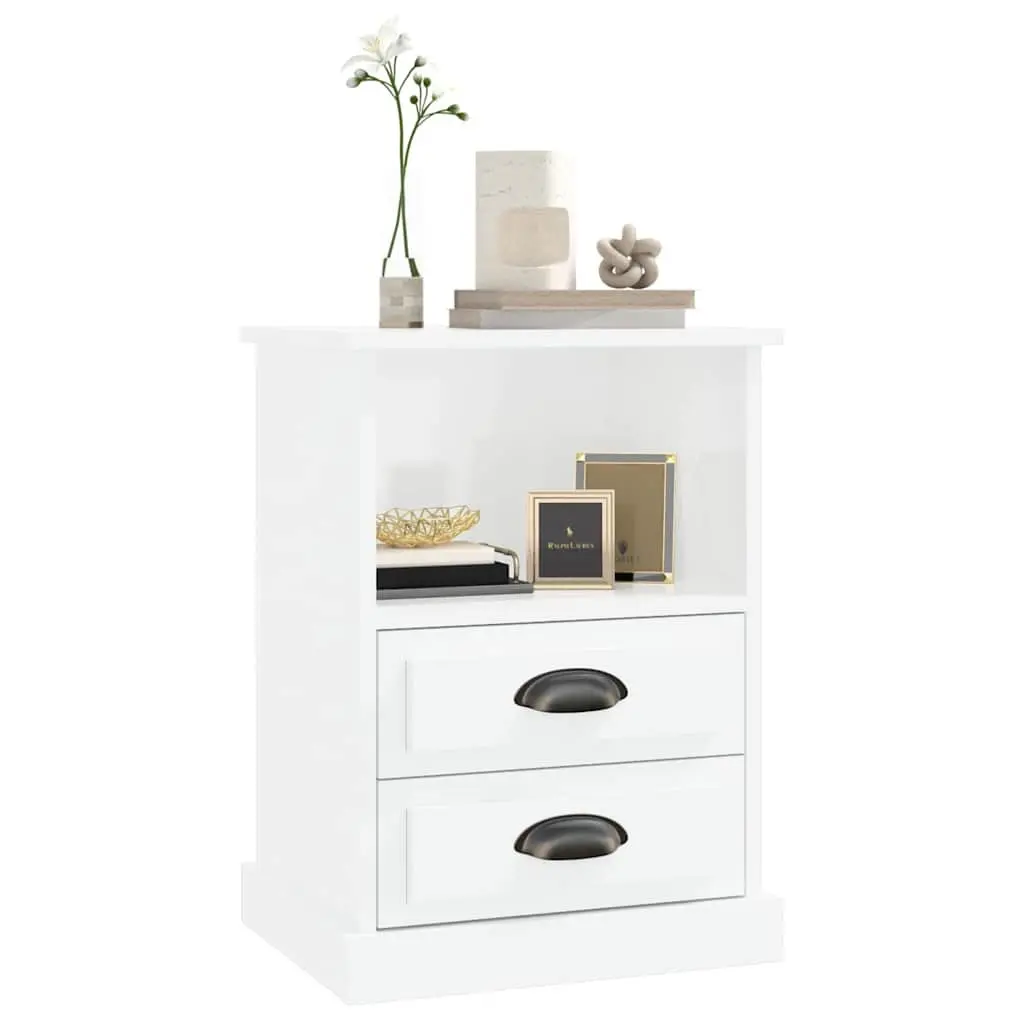 Bedside Cabinets White High Gloss 2 Piece Storage Drawers Nightstand Side Table Engineered Wood