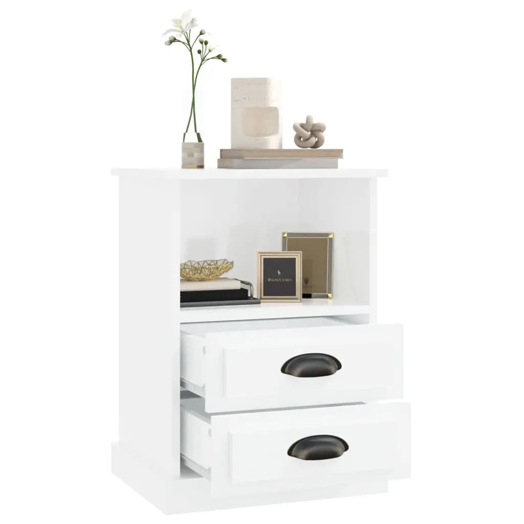 Bedside Cabinets White High Gloss 2 Piece Storage Drawers Nightstand Side Table Engineered Wood
