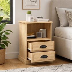 Warm Sonoma Oak Bedside Table with 2 Drawers