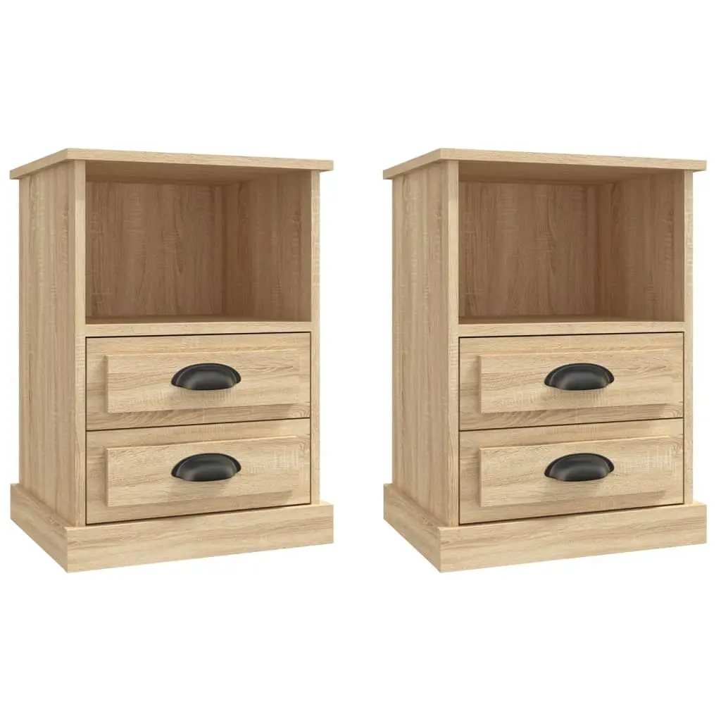 Bedside Table Cabinet 2 Drawers Open Compartment Storage Nightstand Sonoma Oak