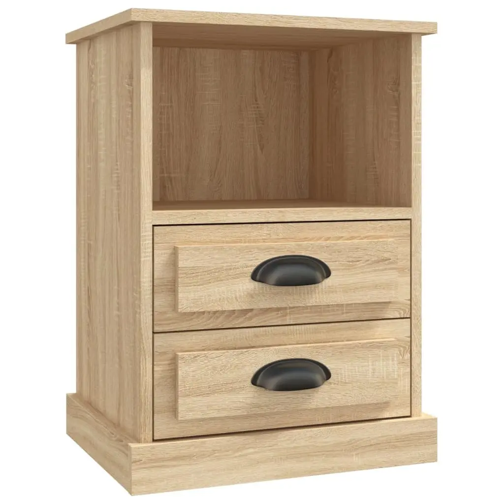 Bedside Table Cabinet 2 Drawers Open Compartment Storage Nightstand Sonoma Oak