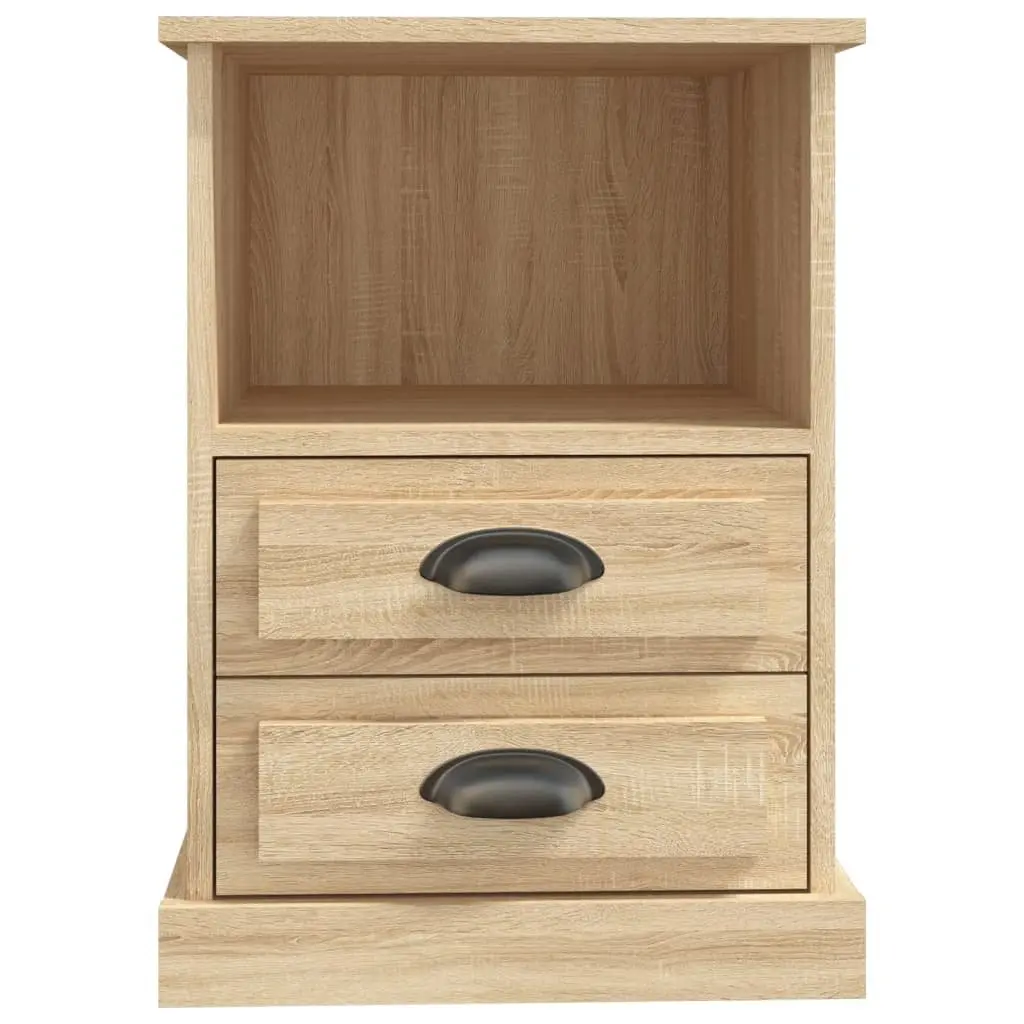 Bedside Table Cabinet 2 Drawers Open Compartment Storage Nightstand Sonoma Oak