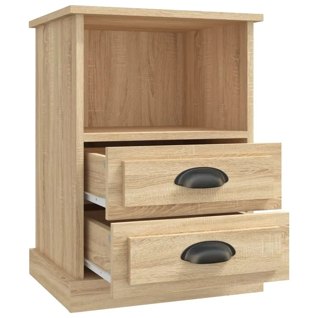 Bedside Table Cabinet 2 Drawers Open Compartment Storage Nightstand Sonoma Oak
