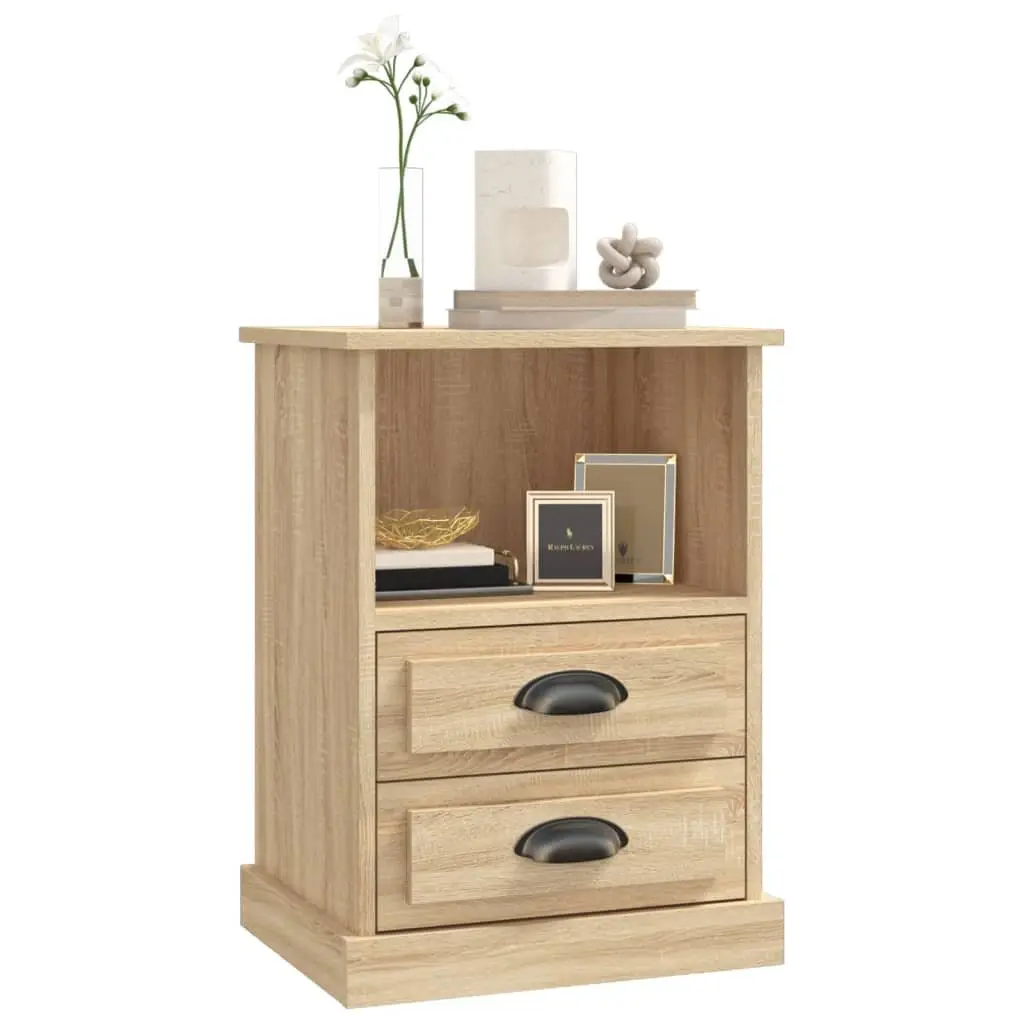 Bedside Table Cabinet 2 Drawers Open Compartment Storage Nightstand Sonoma Oak