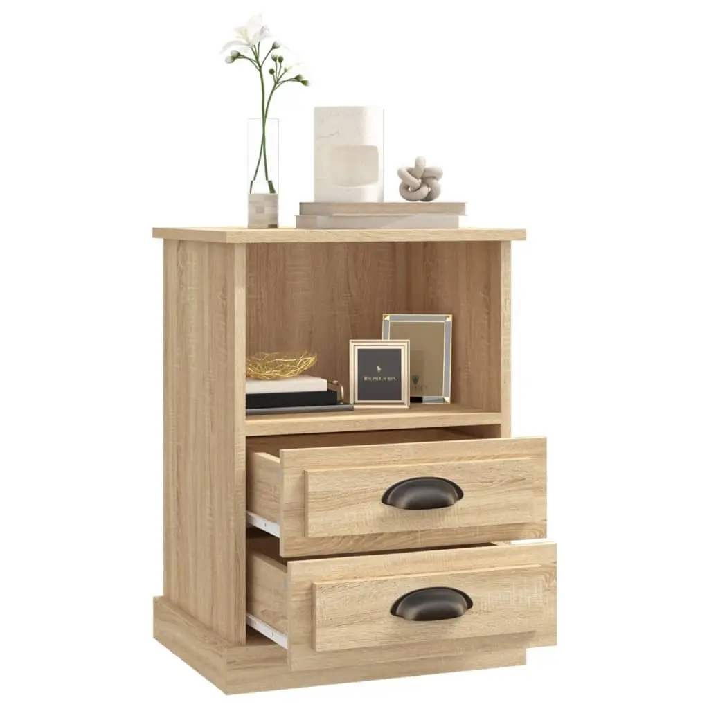 Bedside Table Cabinet 2 Drawers Open Compartment Storage Nightstand Sonoma Oak