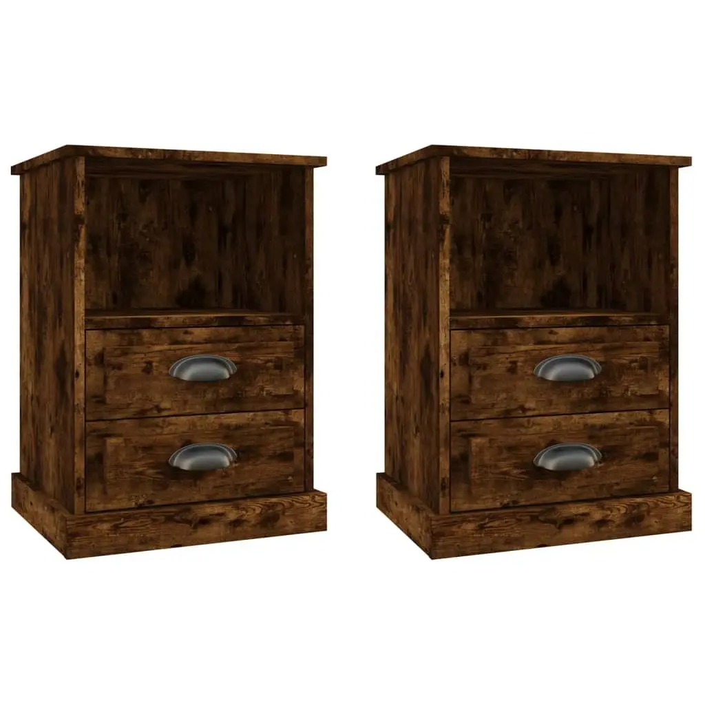 Bedside Cabinets 2 pcs Brown 43x36x60 cm Drawers Open Compartment Storage