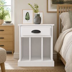 Elegant White Bedside Cabinet with Drawer and Storage