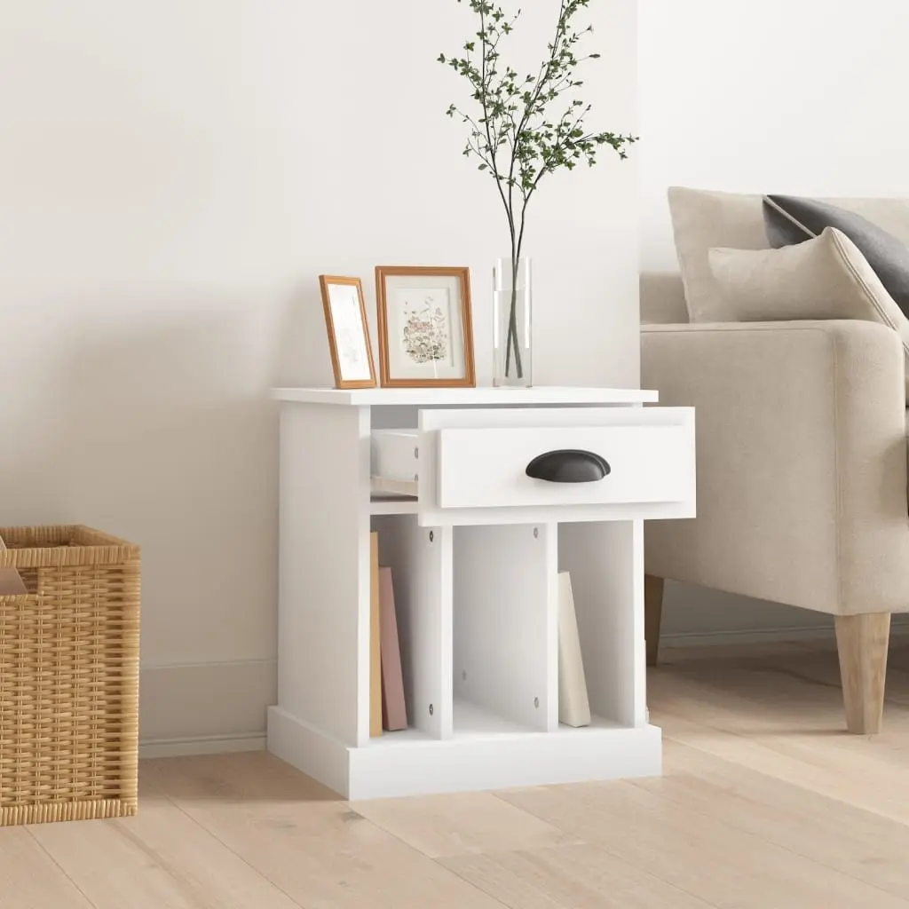 Bedside Cabinet White 43x36x50 cm Engineered Wood Drawer Storage Nightstand Side Table