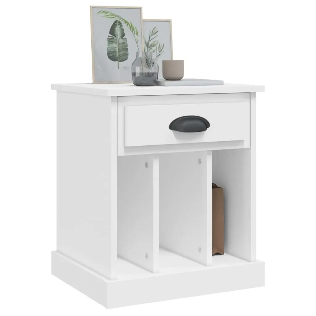 Bedside Cabinet White 43x36x50 cm Engineered Wood Drawer Storage Nightstand Side Table