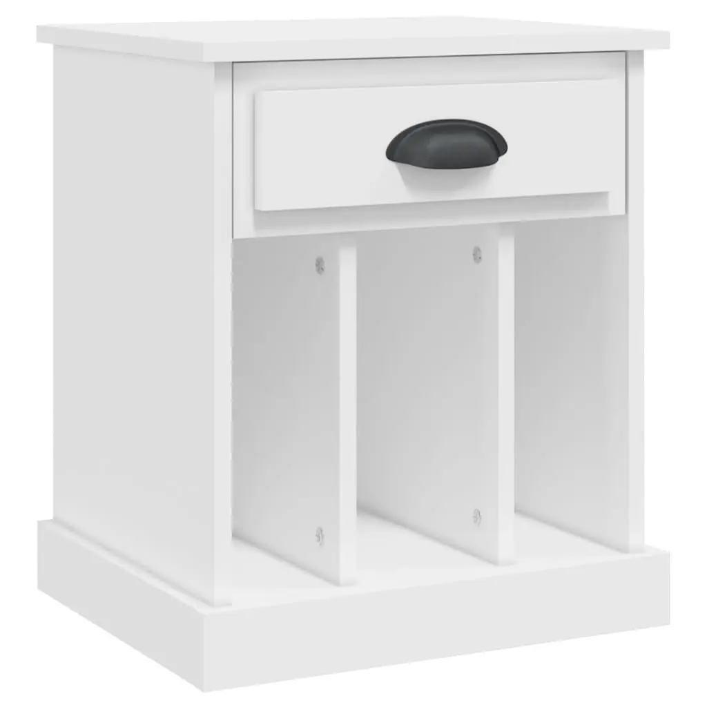 Bedside Cabinet White Engineered Wood 2 Piece Nightstand Drawer Storage Compartments