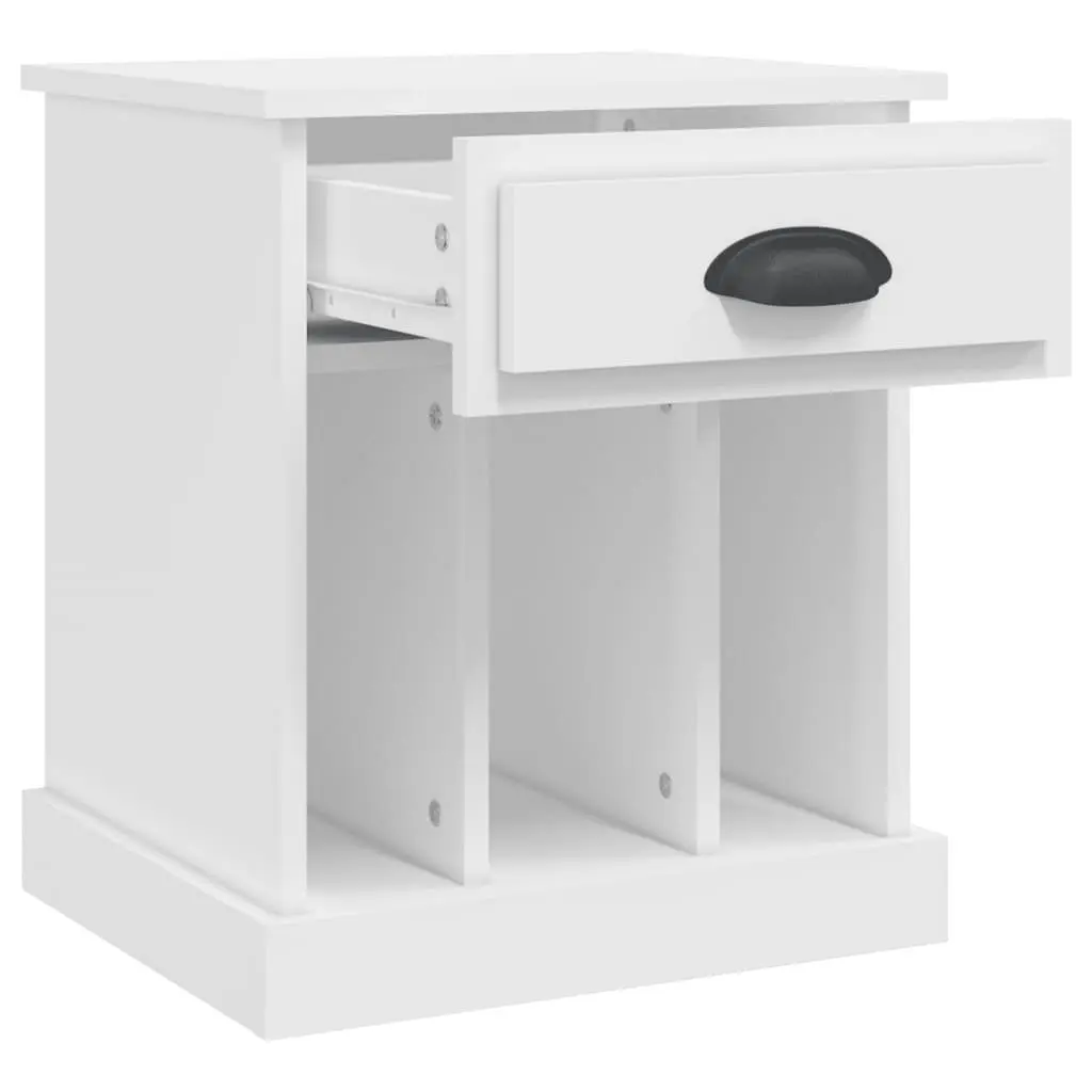 Bedside Cabinet White Engineered Wood 2 Piece Nightstand Drawer Storage Compartments