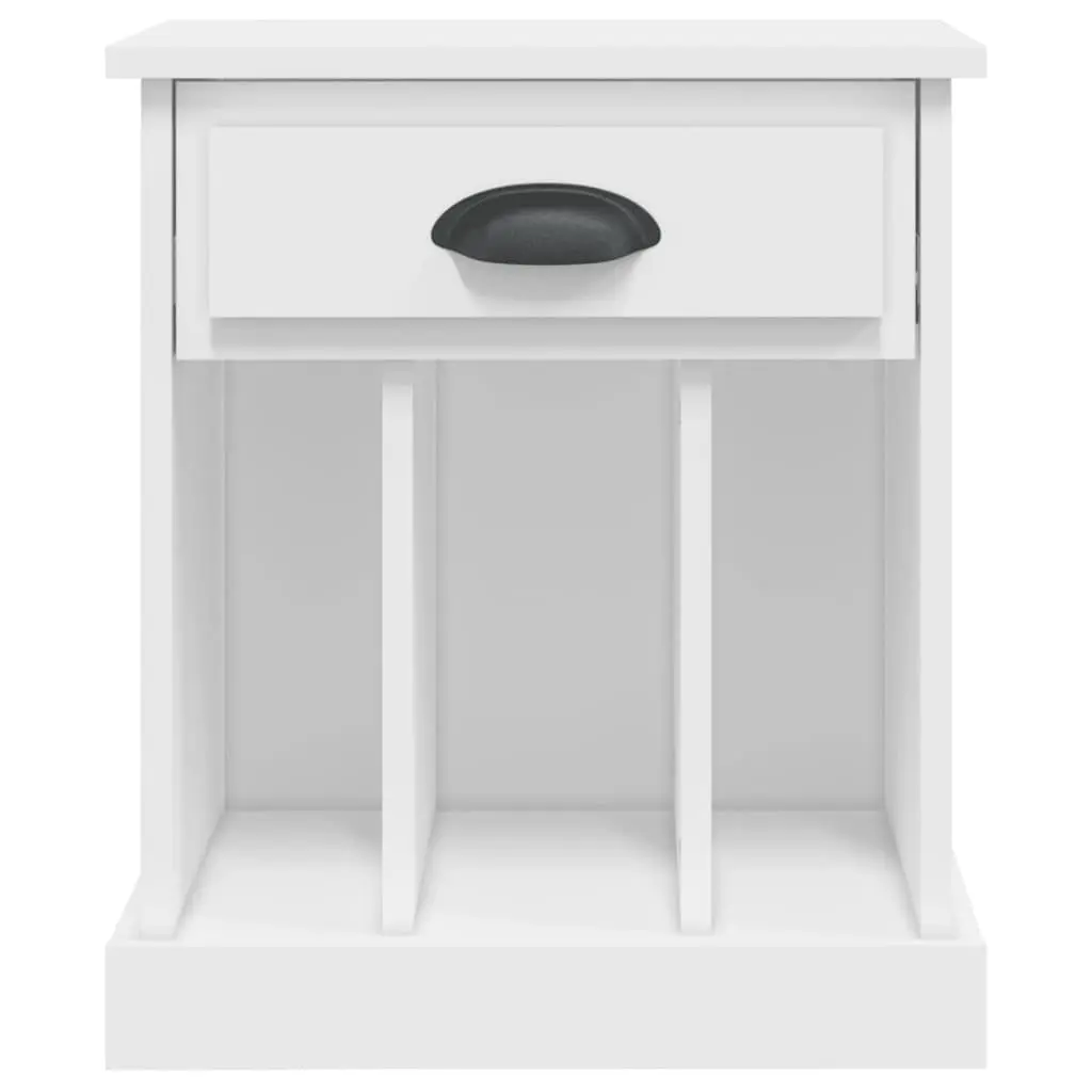 Bedside Cabinet White Engineered Wood 2 Piece Nightstand Drawer Storage Compartments