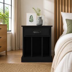 Elegant Black Bedside Cabinet with Drawer and Compartments