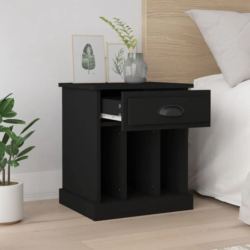 Bedside Cabinet Black 43x36x50 cm Engineered Wood Storage Drawer Compartments