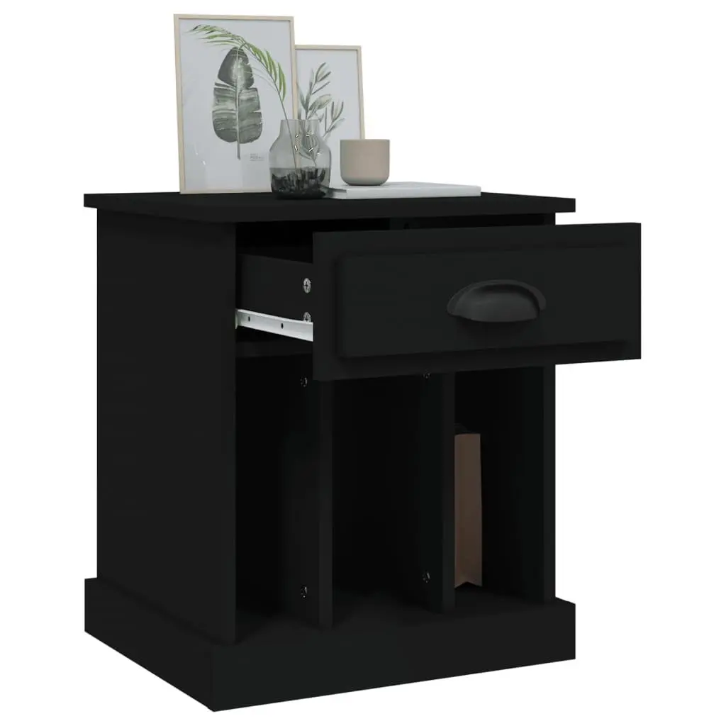 Bedside Cabinet Black 43x36x50 cm Engineered Wood Storage Drawer Compartments