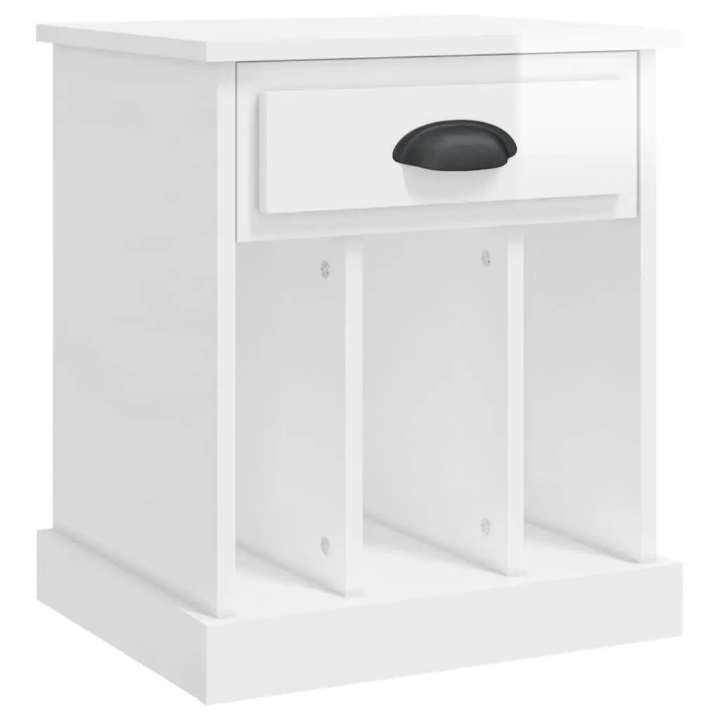 Bedside Cabinet White High Gloss 43x36x50 cm Engineered Wood Drawer Storage Compartment