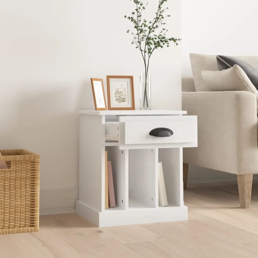 Bedside Cabinet White High Gloss 43x36x50 cm Engineered Wood Drawer Storage Compartment