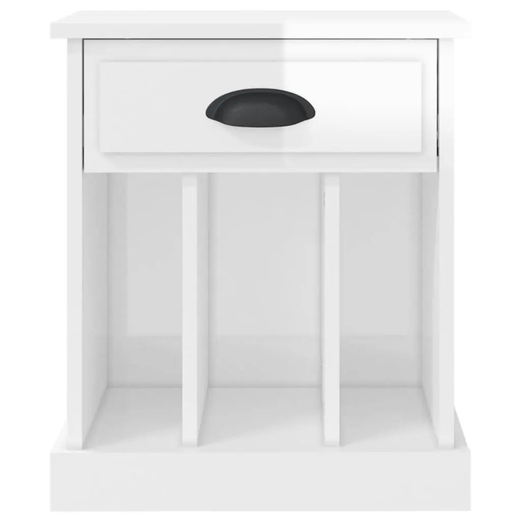 Bedside Cabinet White High Gloss 43x36x50 cm Engineered Wood Drawer Storage Compartment