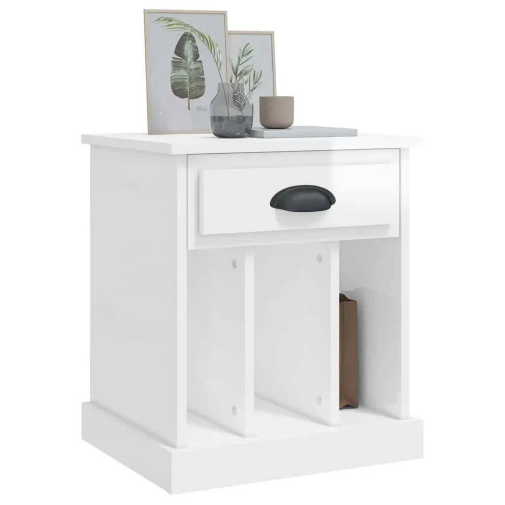 Bedside Cabinet White High Gloss 43x36x50 cm Engineered Wood Drawer Storage Compartment