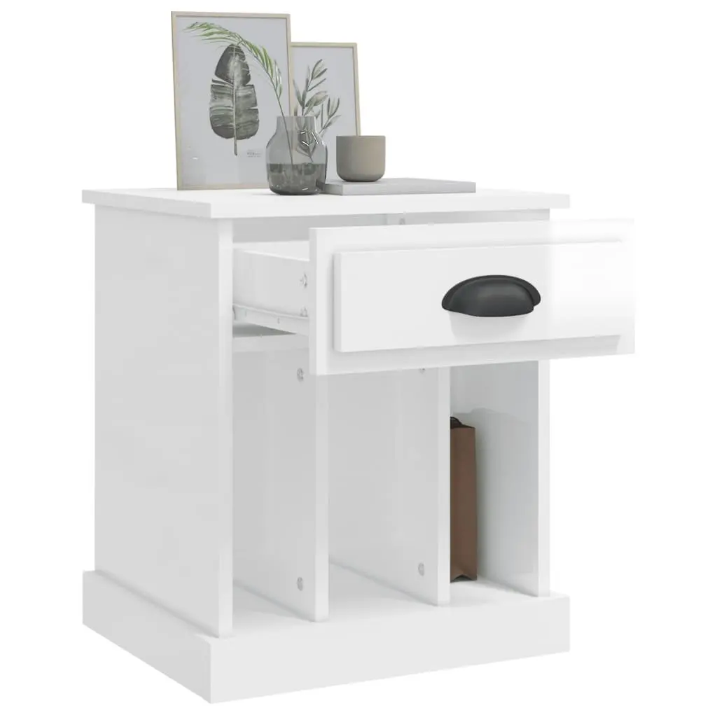 Bedside Cabinet White High Gloss 43x36x50 cm Engineered Wood Drawer Storage Compartment