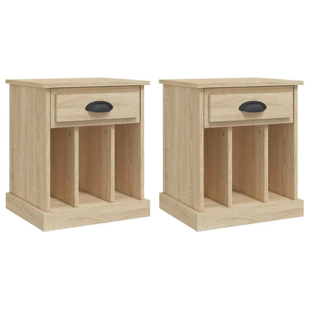 Bedside Cabinets Brown Sonoma Oak 43x36x50 cm Engineered Wood Nightstand Storage Drawer 2 Piece