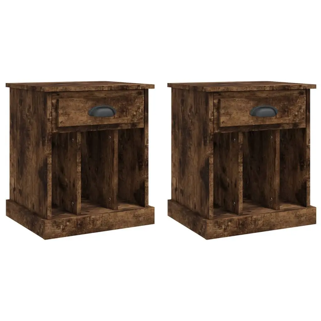 Bedside Cabinets Brown Engineered Wood 2 Piece Storage Drawer Compartment Nightstand