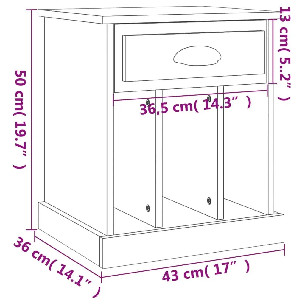 Bedside Cabinets Brown Engineered Wood 2 Piece Storage Drawer Compartment Nightstand