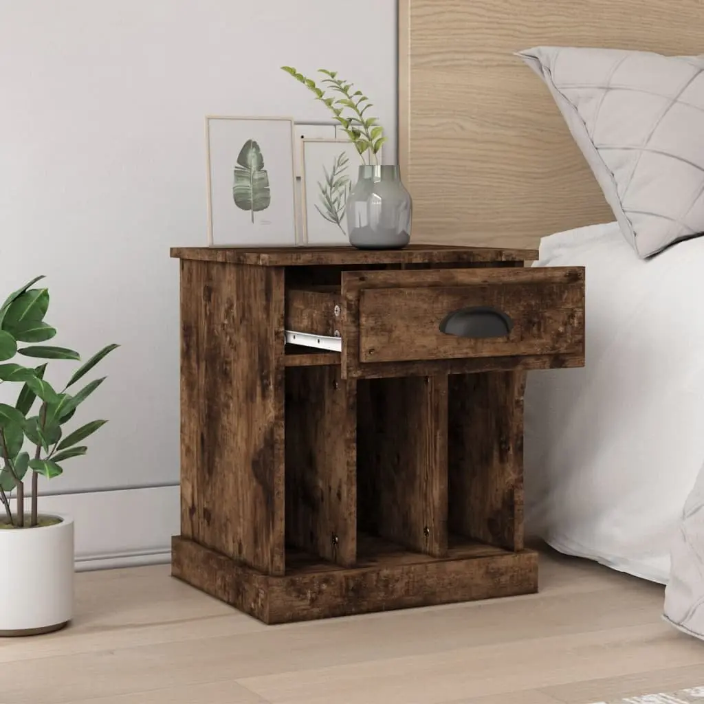 Bedside Cabinets Brown Engineered Wood 2 Piece Storage Drawer Compartment Nightstand