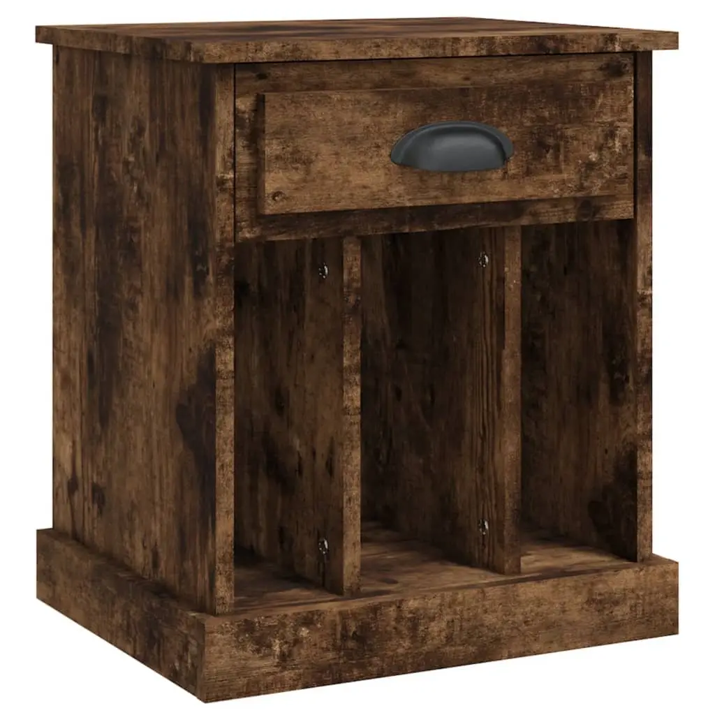 Bedside Cabinets Brown Engineered Wood 2 Piece Storage Drawer Compartment Nightstand