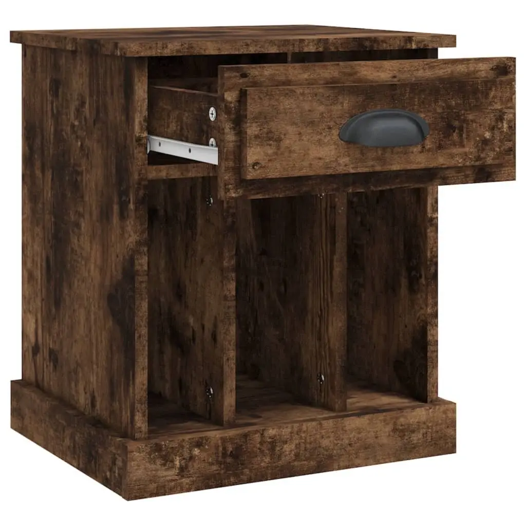 Bedside Cabinets Brown Engineered Wood 2 Piece Storage Drawer Compartment Nightstand