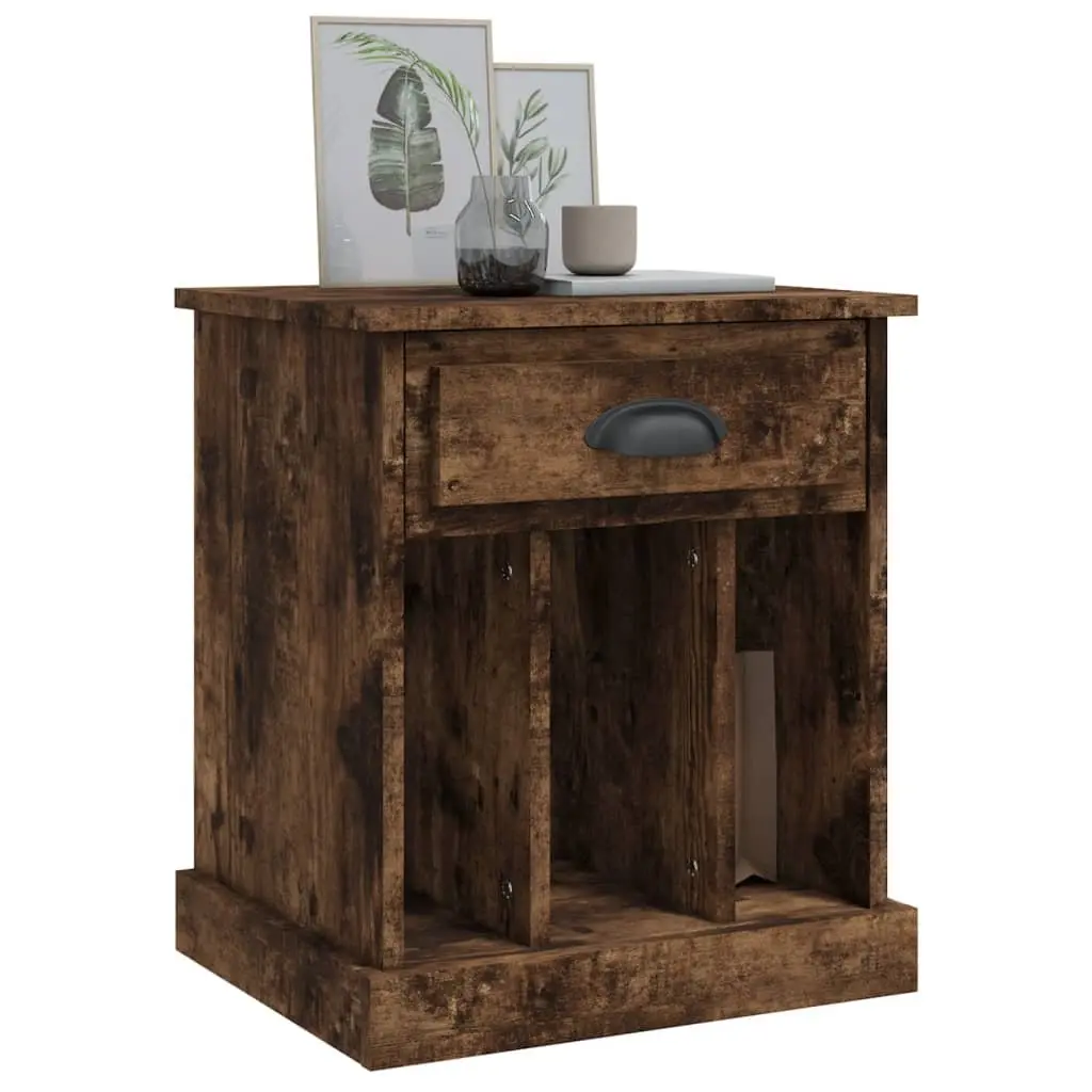 Bedside Cabinets Brown Engineered Wood 2 Piece Storage Drawer Compartment Nightstand