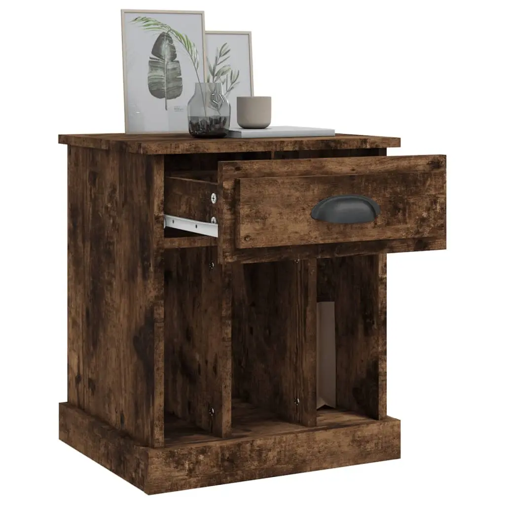 Bedside Cabinets Brown Engineered Wood 2 Piece Storage Drawer Compartment Nightstand