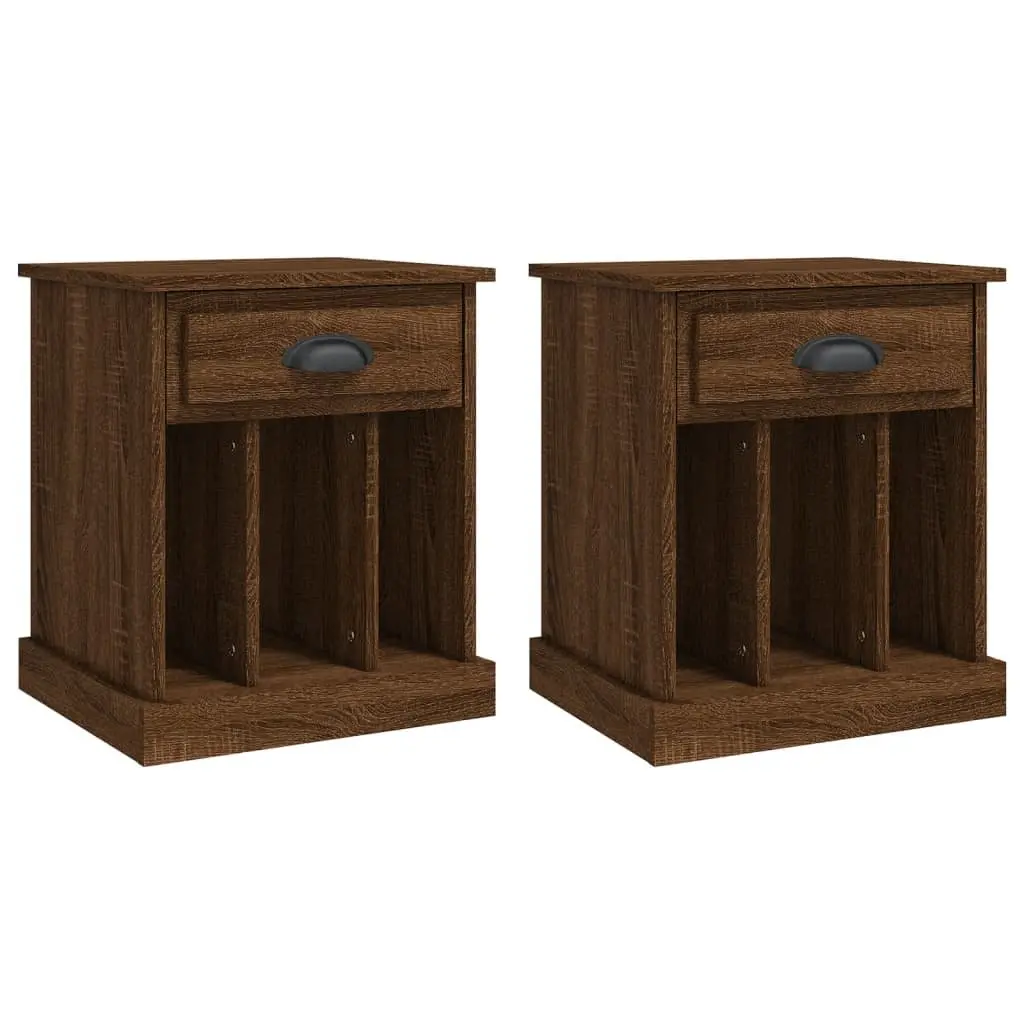 Bedside Cabinet Brown Oak 43x36x50cm Engineered Wood Nightstand with Drawer and Storage Compartments