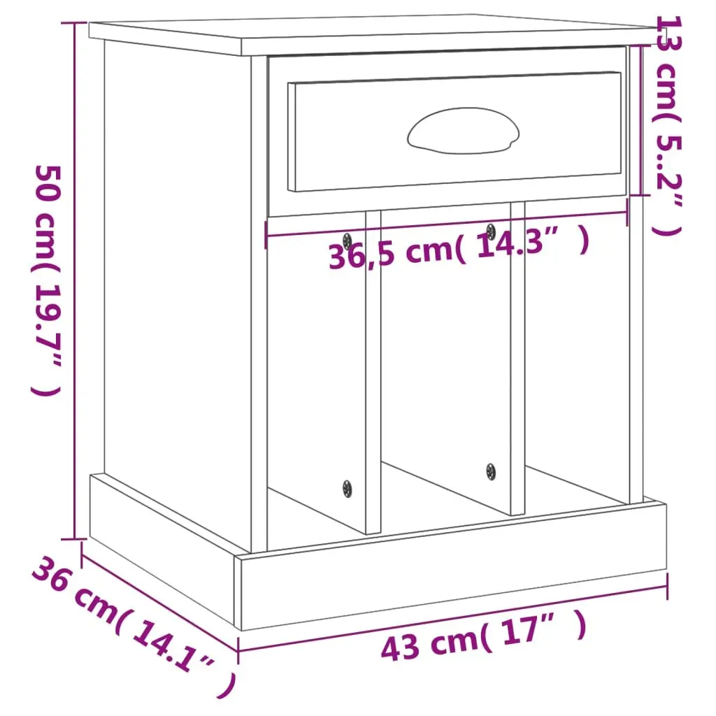 Bedside Cabinet Brown Oak 43x36x50cm Engineered Wood Nightstand with Drawer and Storage Compartments