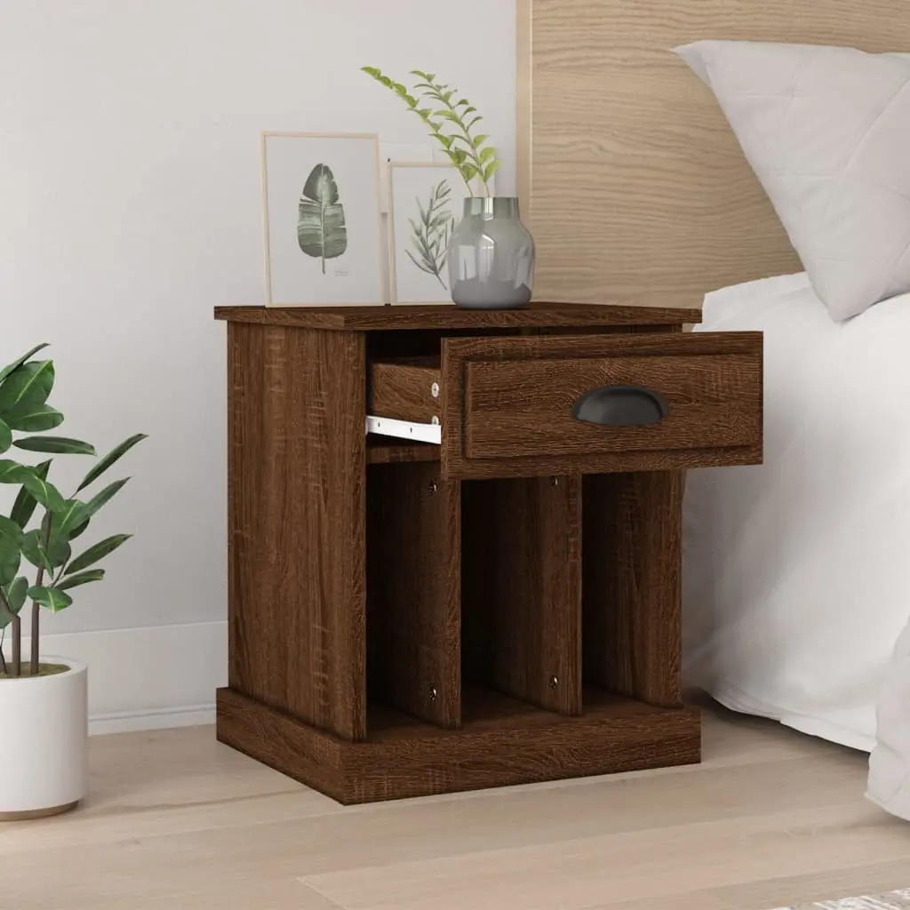 Bedside Cabinet Brown Oak 43x36x50cm Engineered Wood Nightstand with Drawer and Storage Compartments