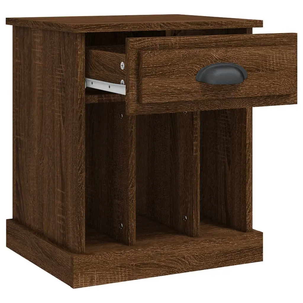 Bedside Cabinet Brown Oak 43x36x50cm Engineered Wood Nightstand with Drawer and Storage Compartments