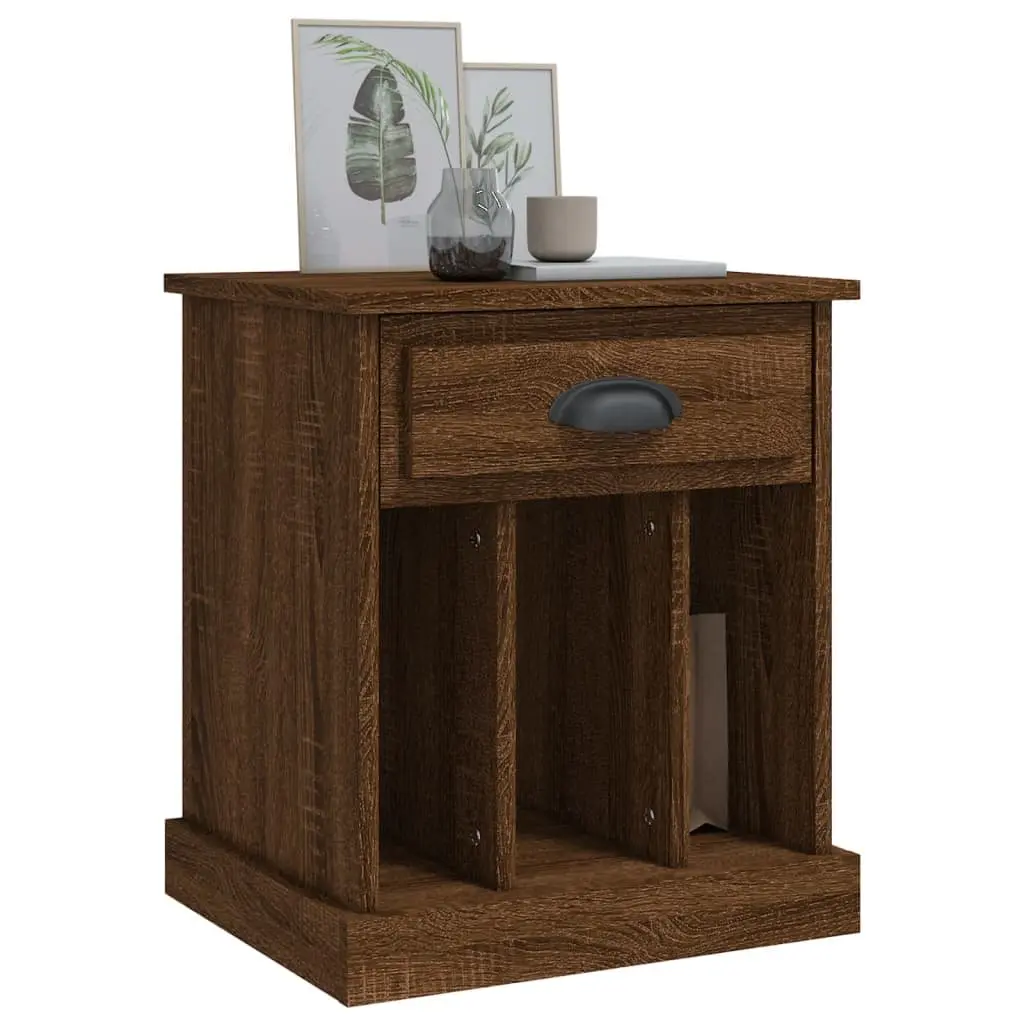 Bedside Cabinet Brown Oak 43x36x50cm Engineered Wood Nightstand with Drawer and Storage Compartments