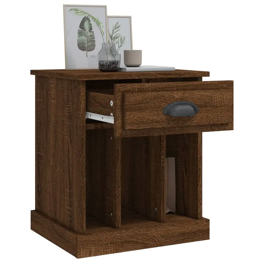 Bedside Cabinet Brown Oak 43x36x50cm Engineered Wood Nightstand with Drawer and Storage Compartments