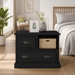 Elegant Black Bedside Cabinet with Storage Drawers