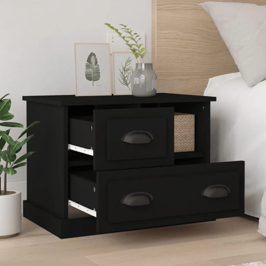 Black Bedside Cabinet with Storage Drawers