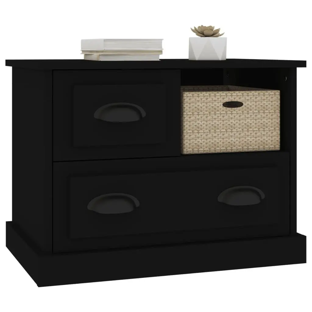Black Bedside Cabinet with Storage Drawers