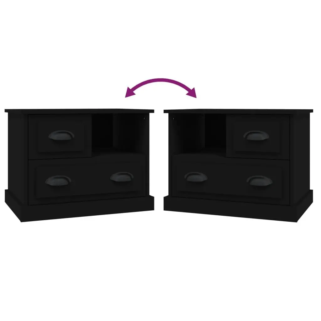 Black Bedside Cabinet with Storage Drawers