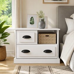 Stylish White High Gloss Bedside Cabinet with Drawers