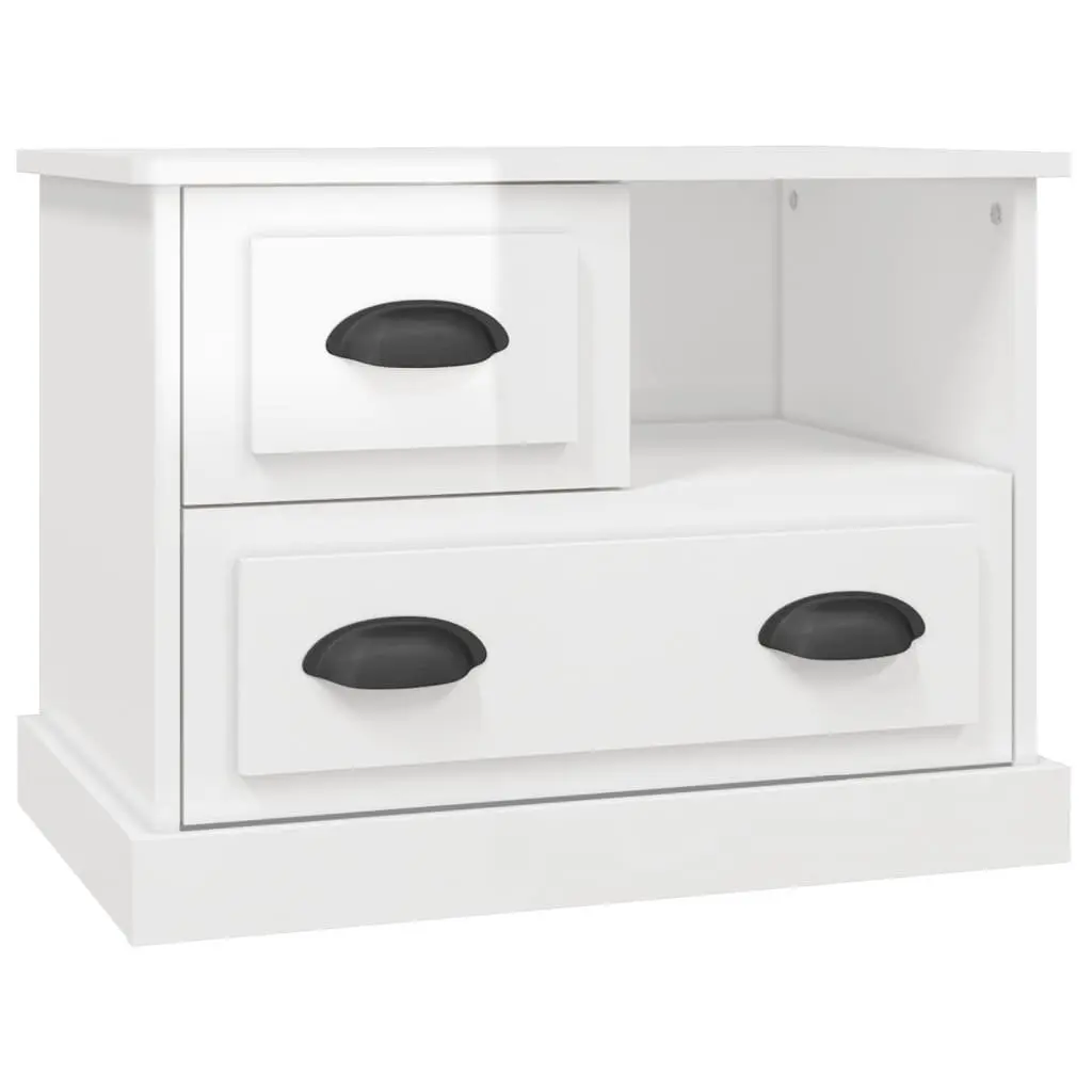 Bedside Cabinet White High Gloss Modern Bedroom Side Table Engineered Wood 60 x 39 x 45 cm