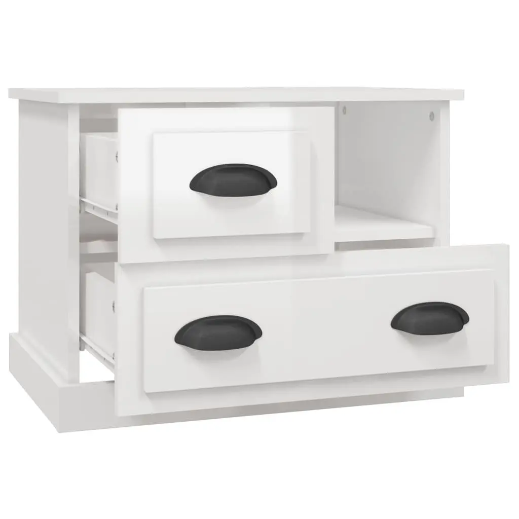 Bedside Cabinet White High Gloss Modern Bedroom Side Table Engineered Wood 60 x 39 x 45 cm