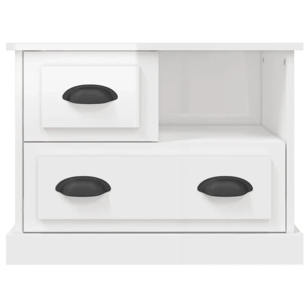 Bedside Cabinet White High Gloss Modern Bedroom Side Table Engineered Wood 60 x 39 x 45 cm