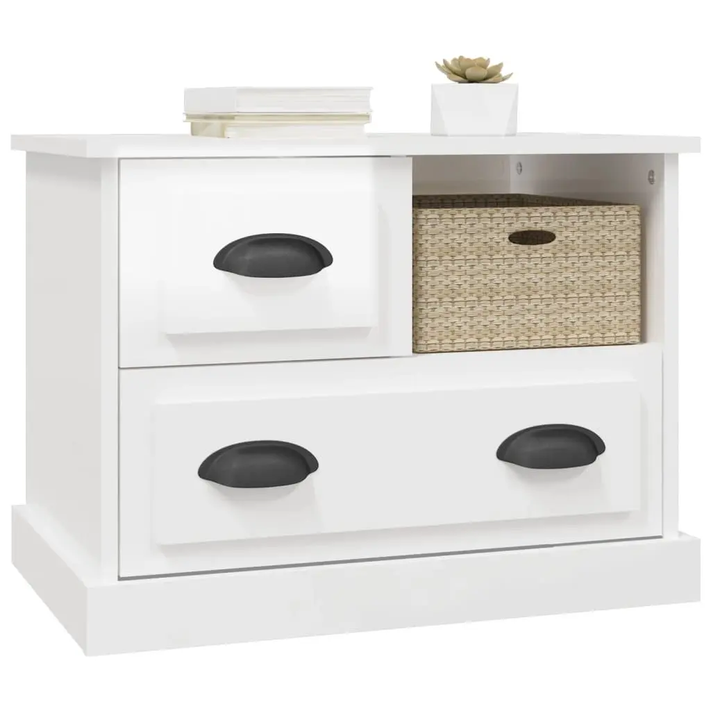 Bedside Cabinet White High Gloss Modern Bedroom Side Table Engineered Wood 60 x 39 x 45 cm