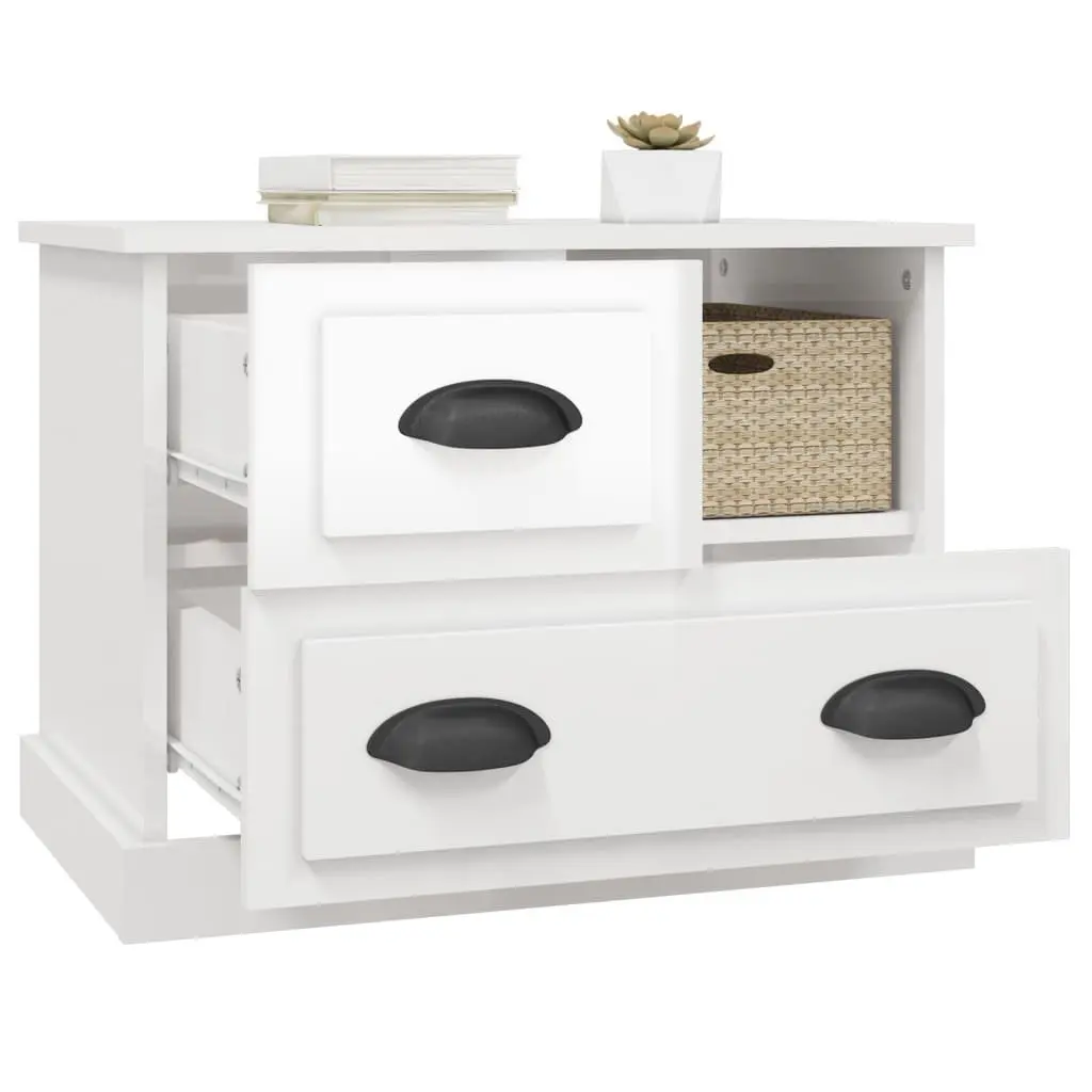 Bedside Cabinet White High Gloss Modern Bedroom Side Table Engineered Wood 60 x 39 x 45 cm