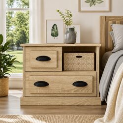Elegant Brown Bedside Cabinet with Drawers