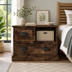 Elegant Brown Bedside Cabinet with Drawers for Storage